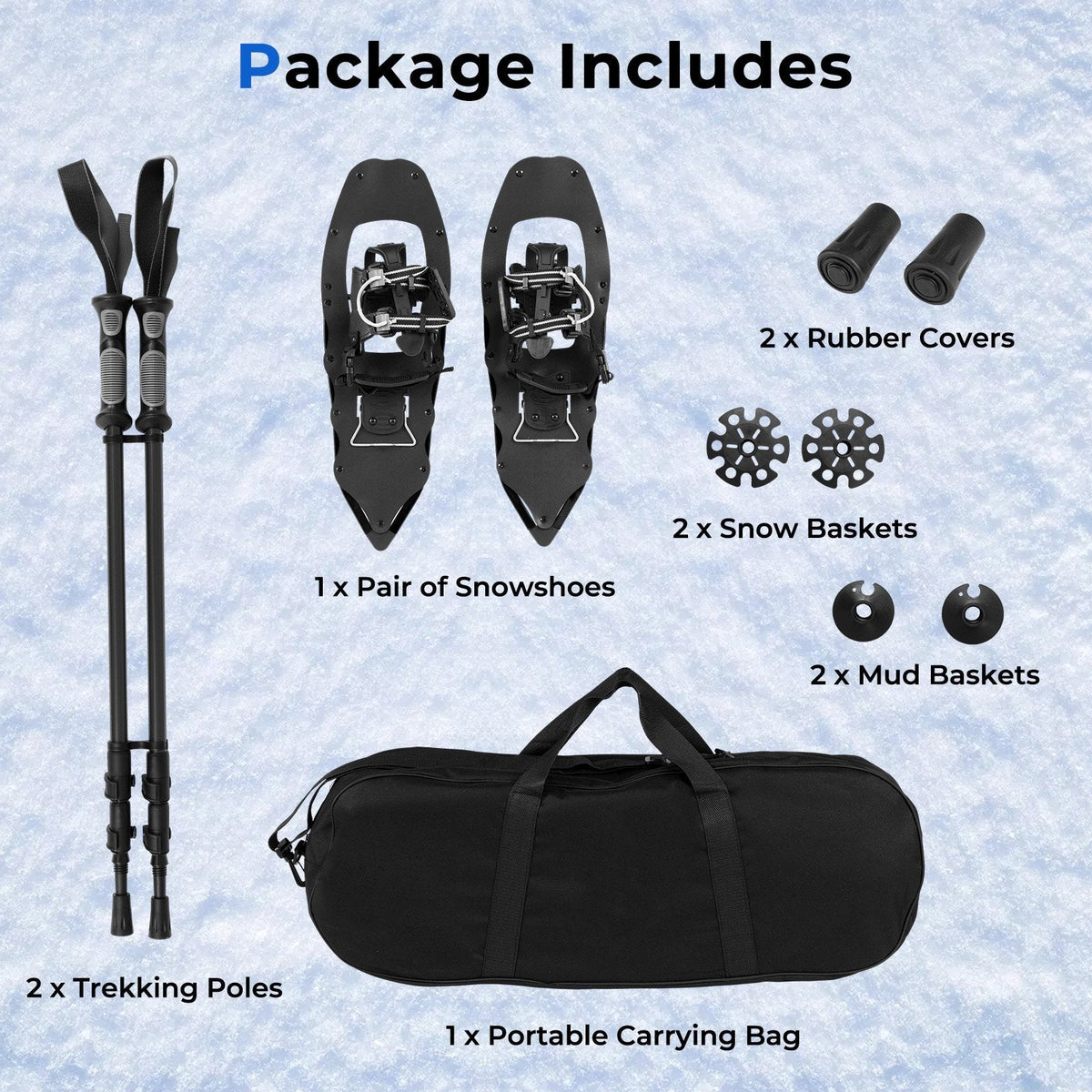 25” Snowshoes with Trekking Poles-Black