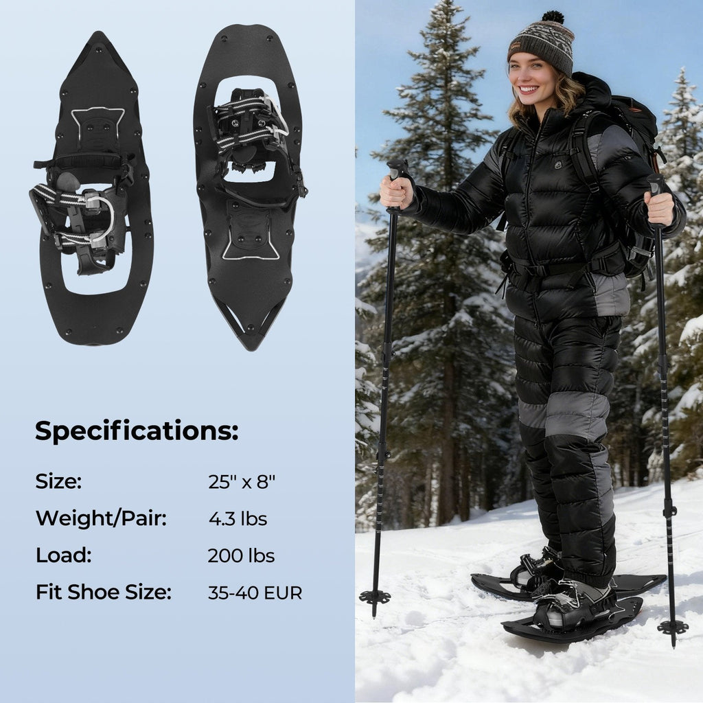 25” Snowshoes with Trekking Poles-Black