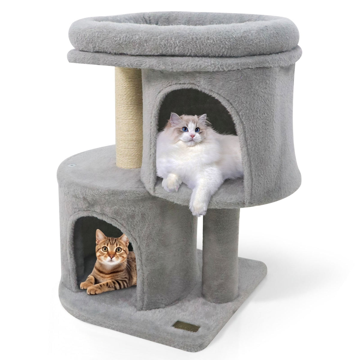 26 Inch Light Gray Cat Tower, Two Condos, Sisal Post and 17.5 Inch Padded Perch