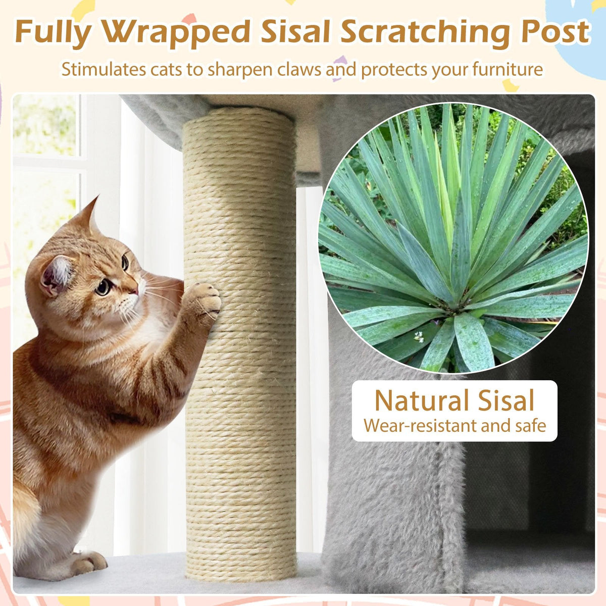 26 Inch Light Gray Cat Tower, Two Condos, Sisal Post and 17.5 Inch Padded Perch
