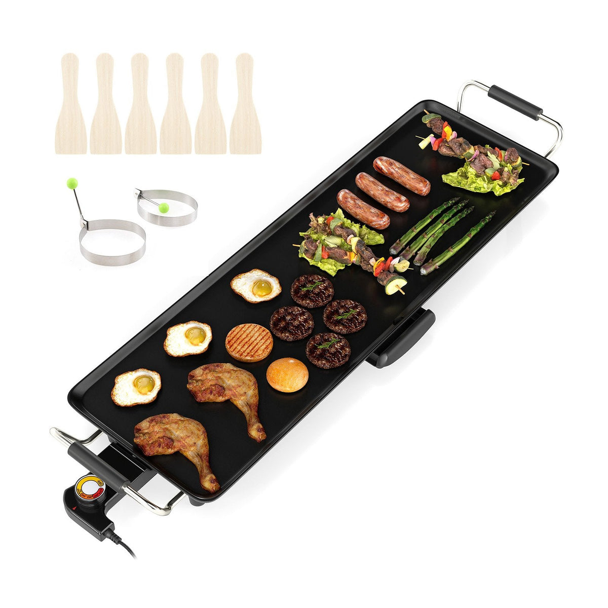27 Inch Large Electric Griddle Nonstick BBQ Grill with Adjustable Temperature-S