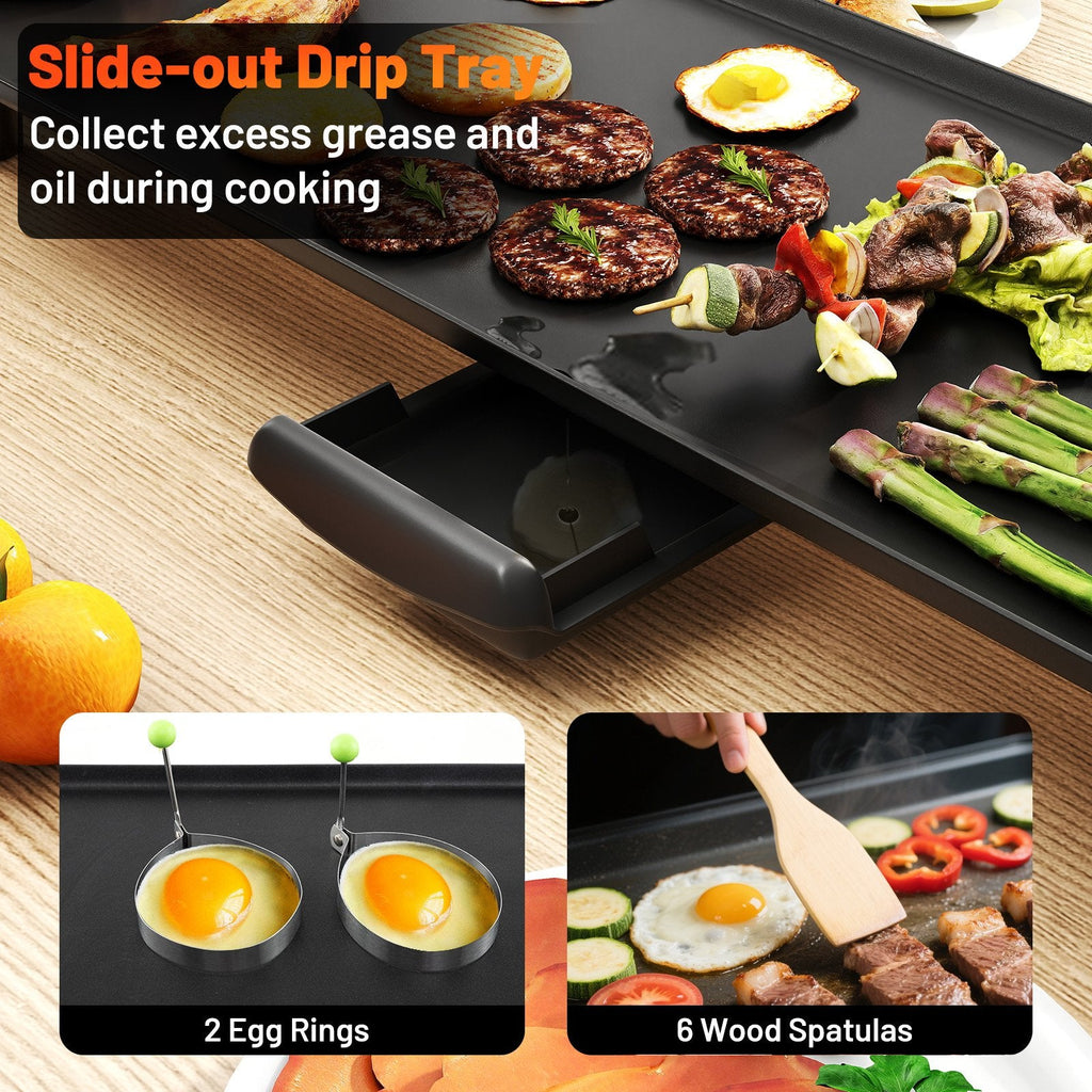 27 Inch Large Electric Griddle Nonstick BBQ Grill with Adjustable Temperature-S