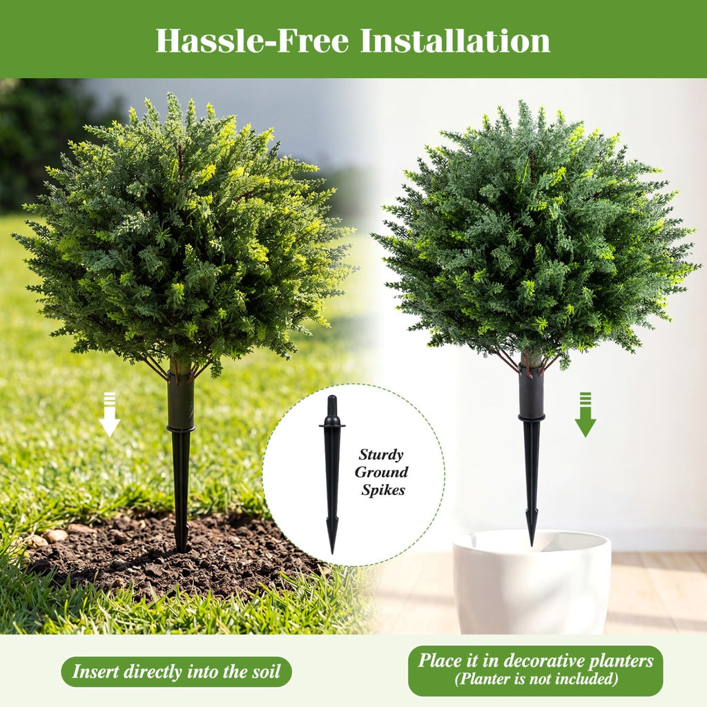 27.5 inch Artificial Cypress Topiary Trees with Ground Spikes Set of 2