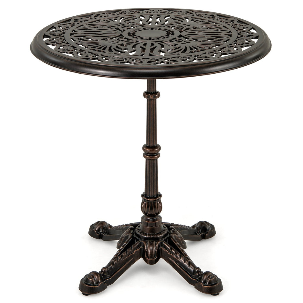 27Inch Round Cast Aluminum Patio Bistro Table with Hollow Top-Copper