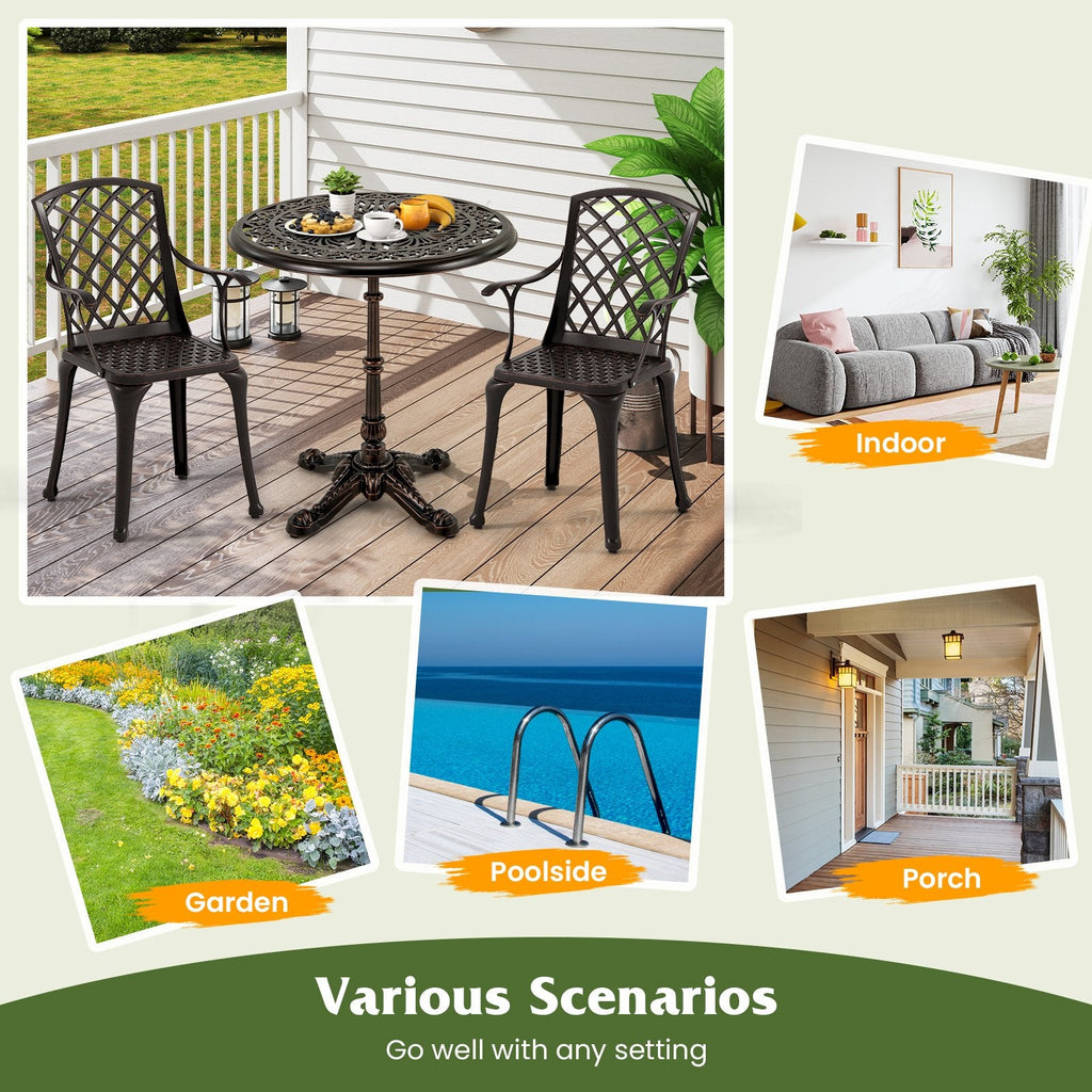 27Inch Round Cast Aluminum Patio Bistro Table with Hollow Top-Copper
