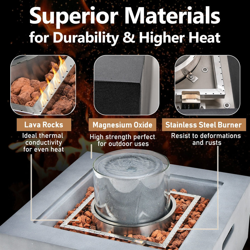 28 Inch 50000 BTU Patio Square Propane Fire Pit with PVC Cover-Gray