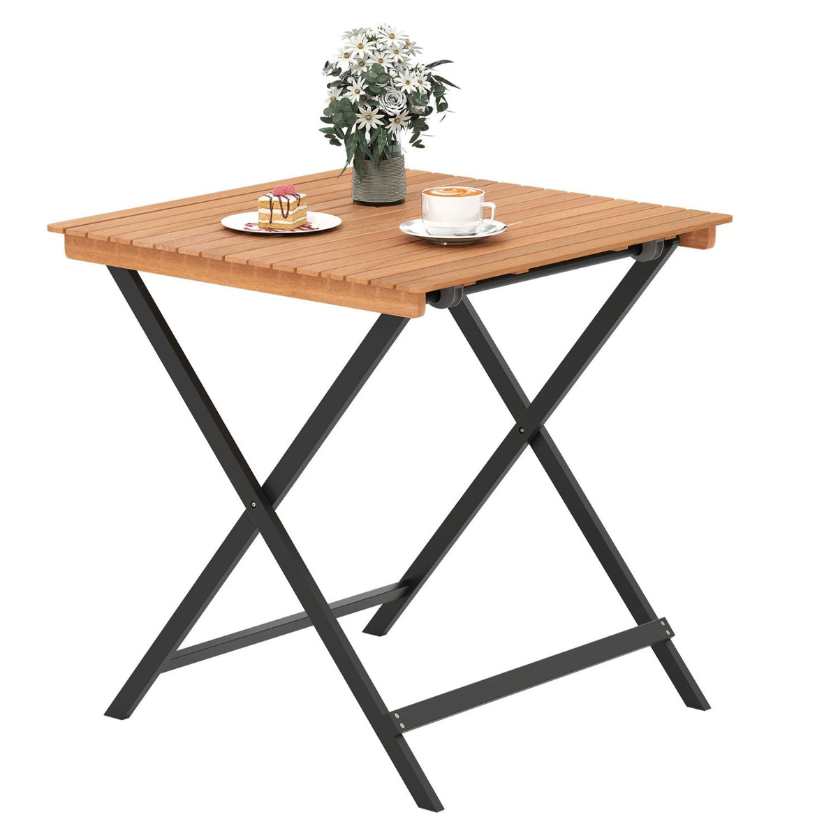 28 Inch Patio Folding Square Table with Slatted Tabletop for Backyard Porch [Best Seller in the US]