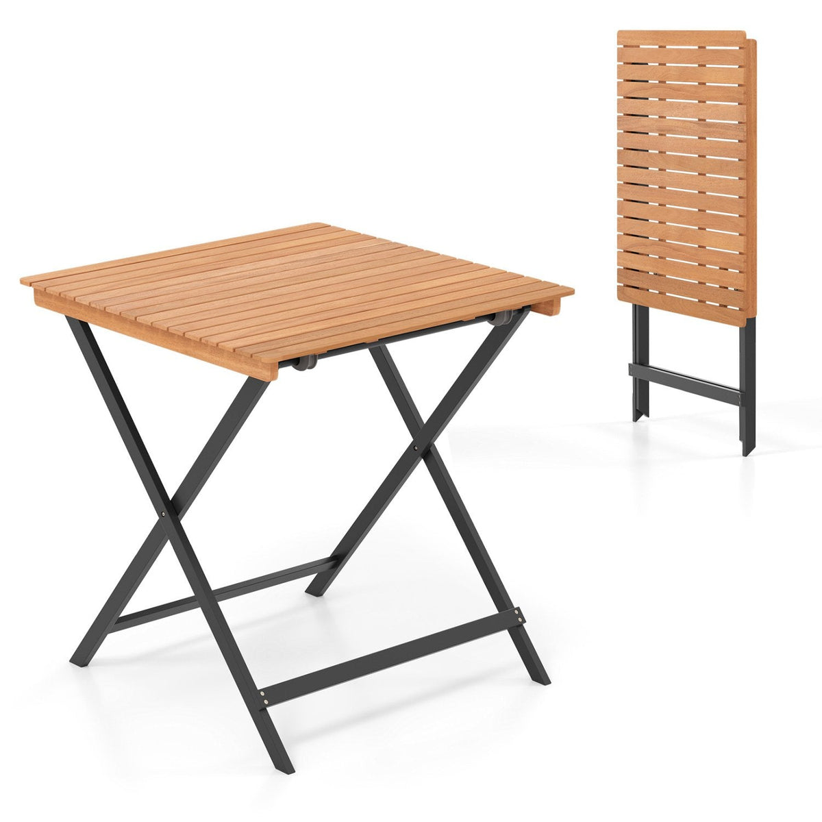 28 Inch Patio Folding Square Table with Slatted Tabletop for Backyard Porch [Best Seller in the US]