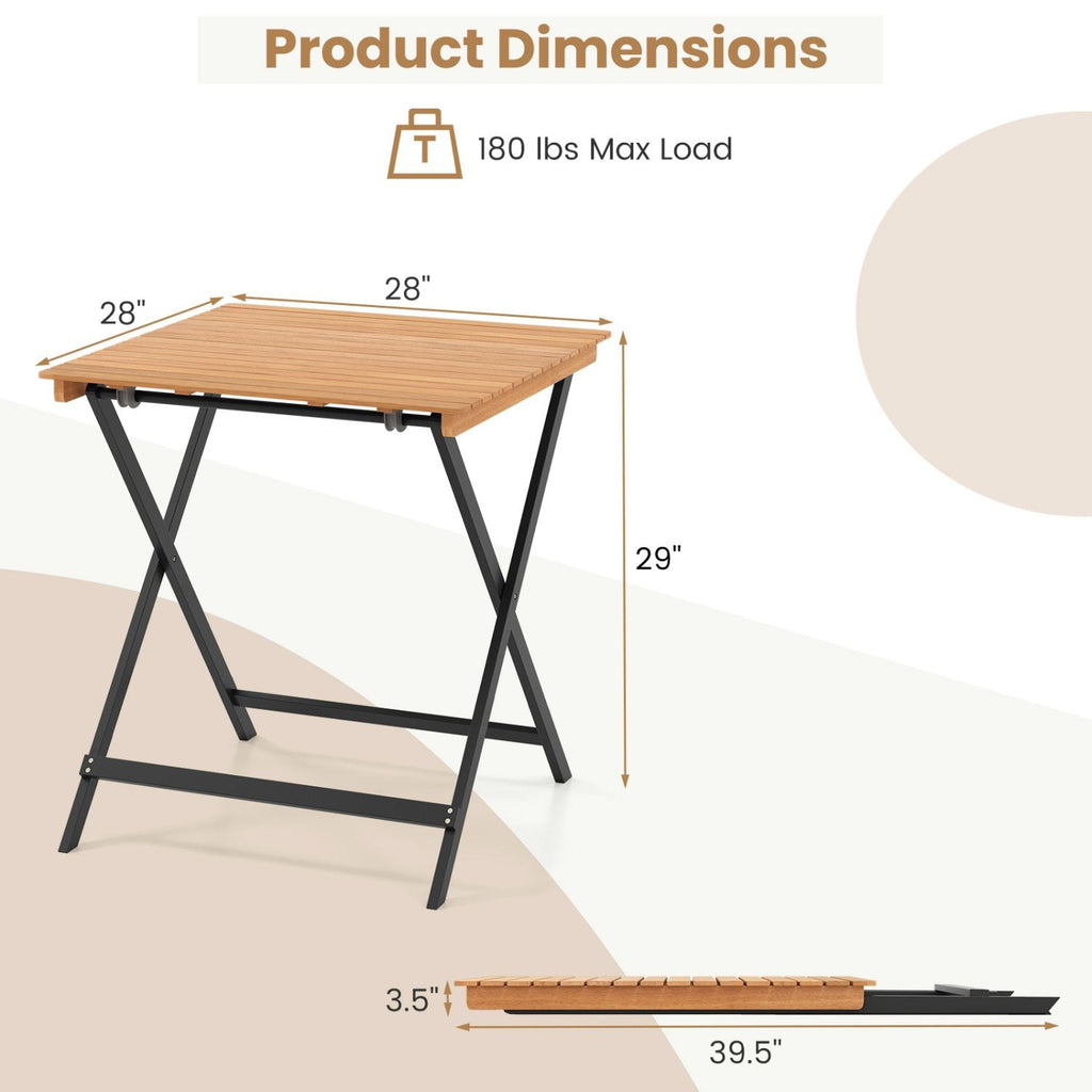 28 Inch Patio Folding Square Table with Slatted Tabletop for Backyard Porch [Best Seller in the US]
