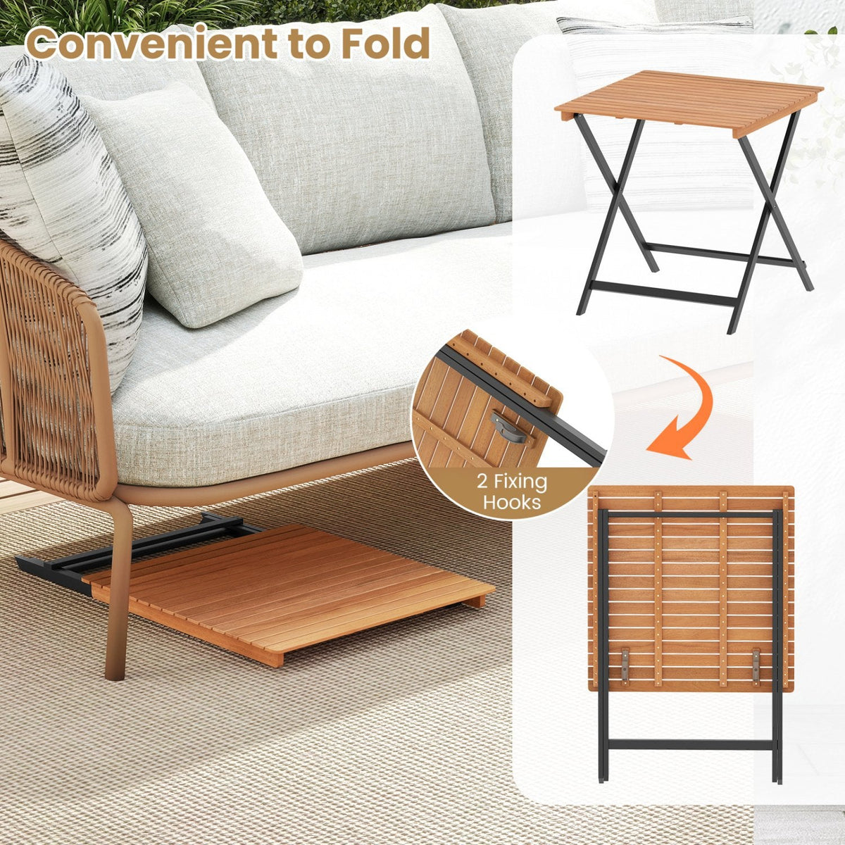 28 Inch Patio Folding Square Table with Slatted Tabletop for Backyard Porch [Best Seller in the US]