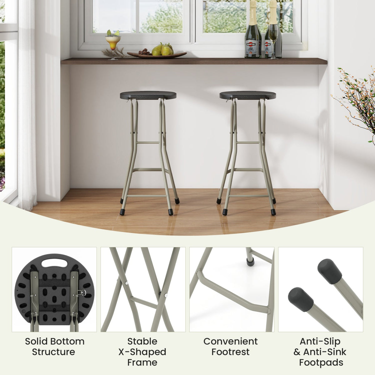 28 Inch Portable Folding Stools with 330lbs Limited Sturdy Frame-1 Piece