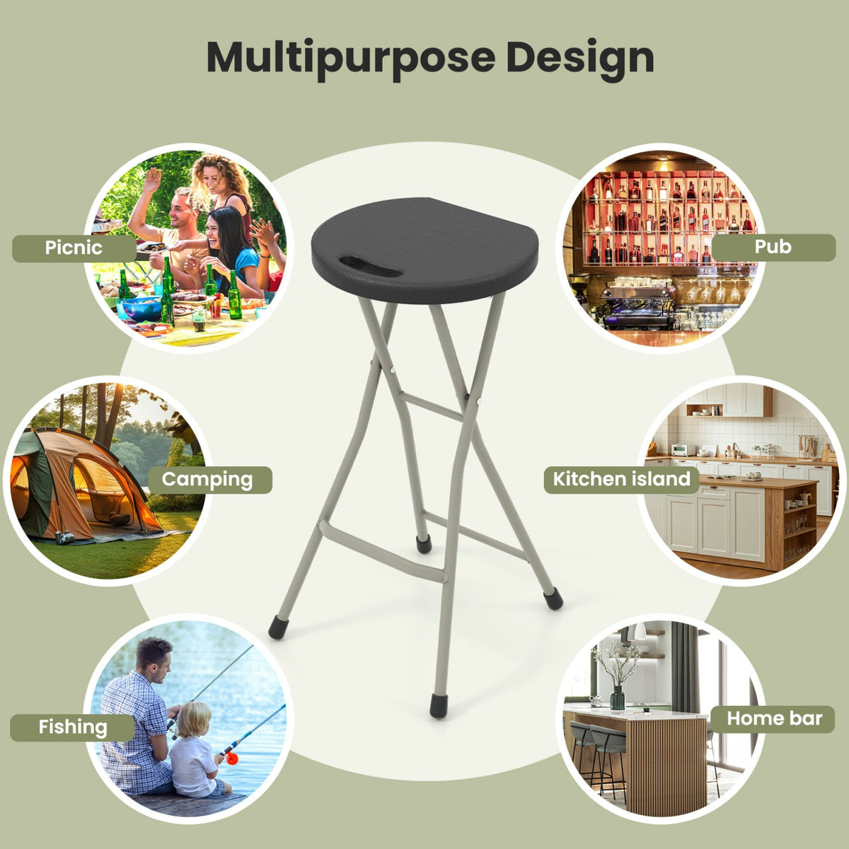 28 Inch Portable Folding Stools with 330lbs Limited Sturdy Frame-1 Piece