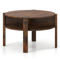 29.5 Inch Round Coffee Table with Storage Shelves for Small Space-Rustic Brown