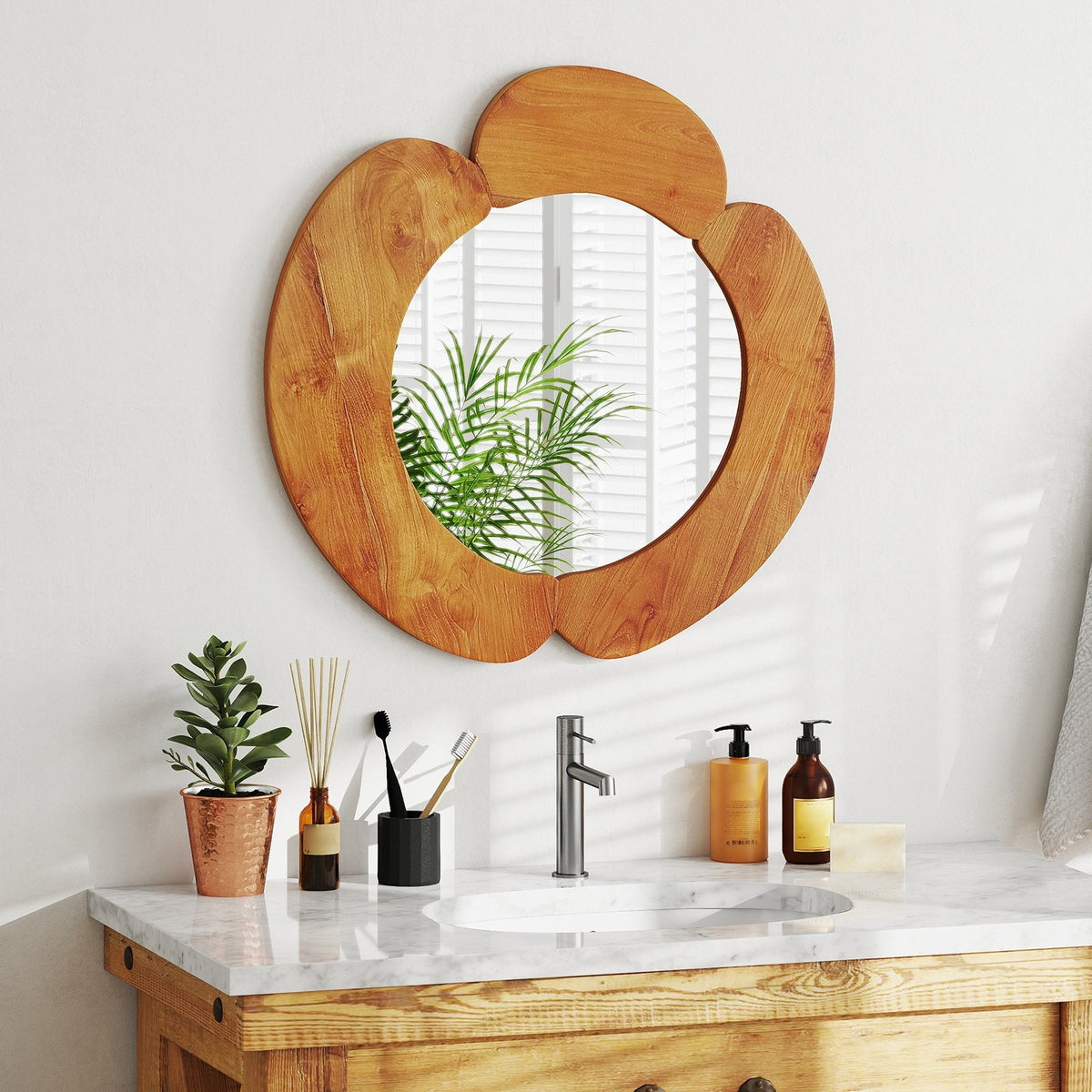 29 Inch Rustic Hanging Vanity Mirror with Teak Wood Frame