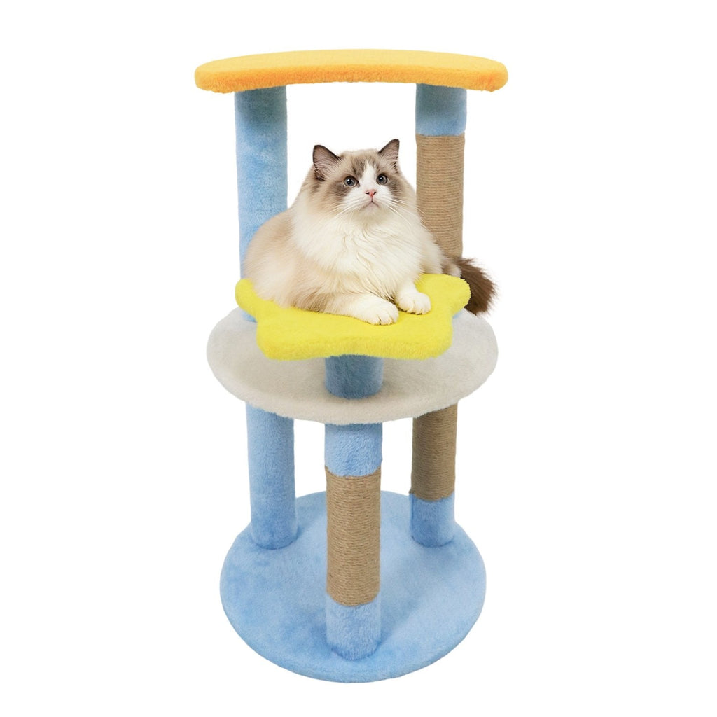 29 Inch Cat Tree with Moon and Star Shaped Platforms and Jute Scratching Posts, Blue