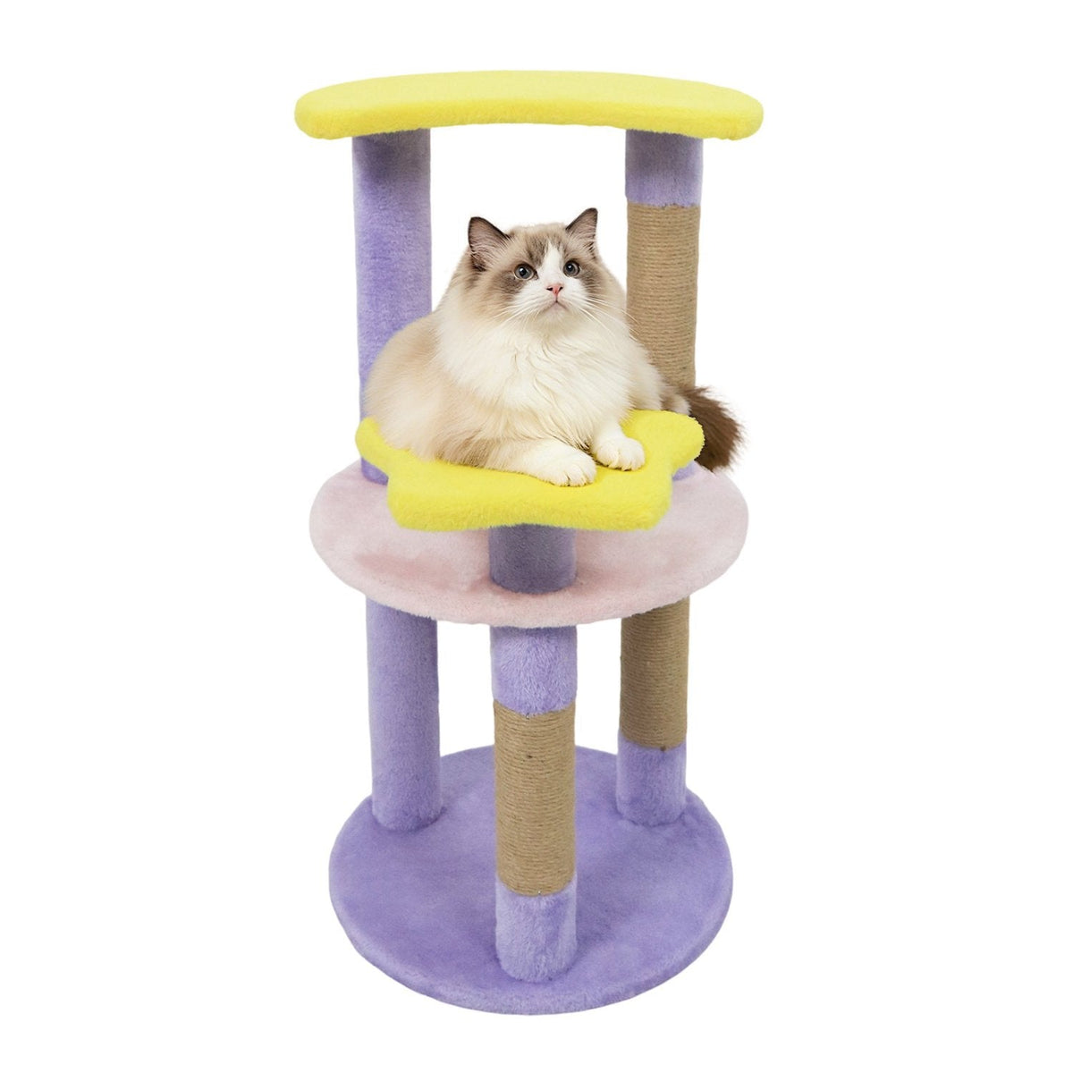 29 Inch Purple Cat Tree with Star and Moon Platforms, Jute Posts and Wall Anchor