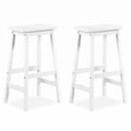 Set of 2 Backless Saddle Bar Stools in Painted White Rubber Wood, 29 Inch Seat Height