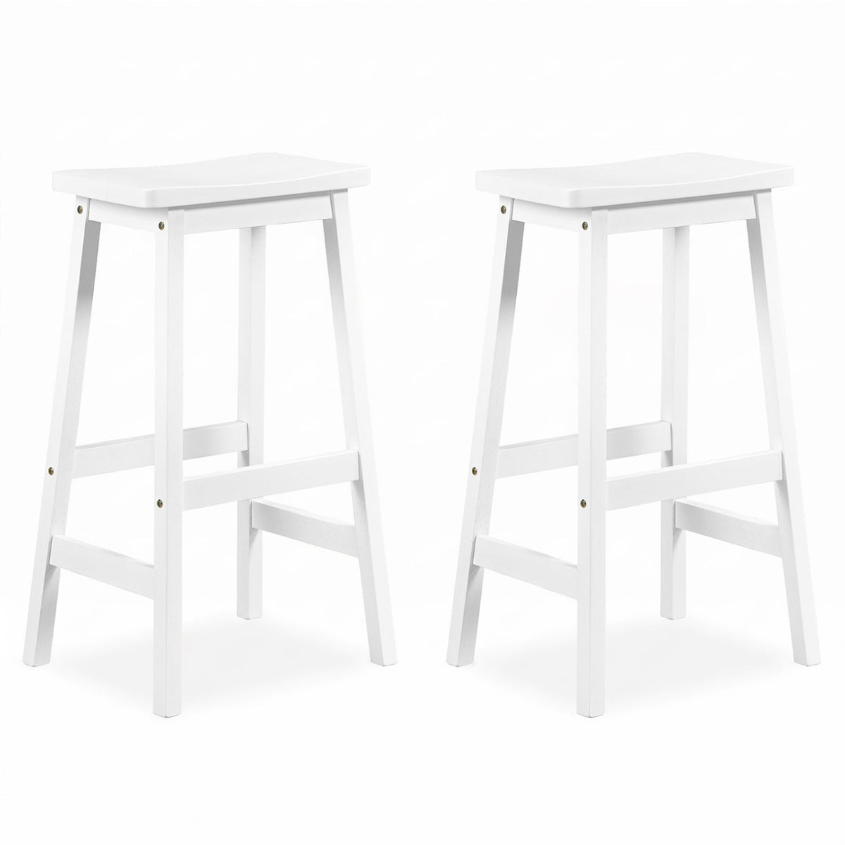 Set of 2 Backless Saddle Bar Stools in Painted White Rubber Wood, 29 Inch Seat Height
