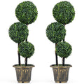29 Inches Artificial Boxwood Topiary Tree Triple Ball Shrubs Set of 2