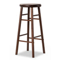 Set of 2 Swivel Bar Stools in Walnut Rubber Wood with Crossbars, 29 Inch Seat Height