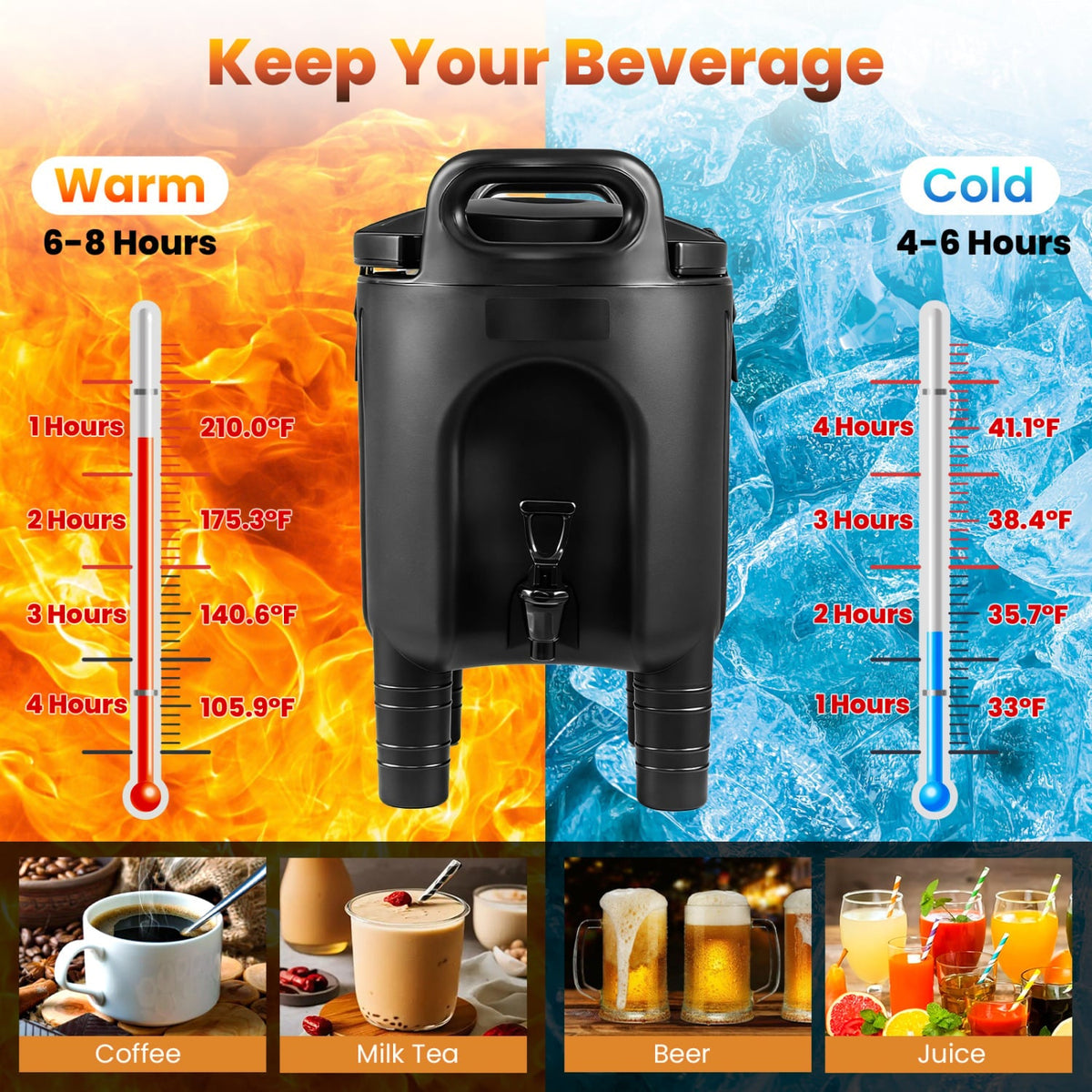 2.6 Gal Insulated Beverage Dispensers Set of 3 with Handles-Black