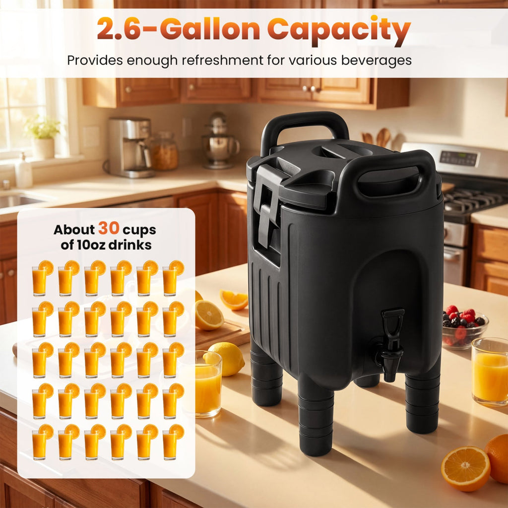 2.6 Gal Insulated Beverage Dispensers Set of 3 with Handles-Black