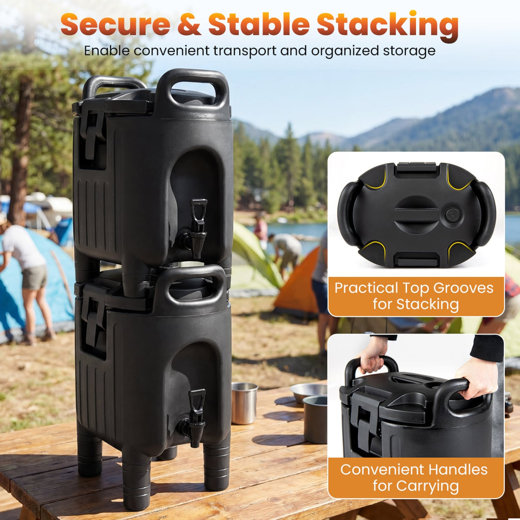 2.6 Gal Insulated Beverage Dispensers Set of 3 with Handles-Black