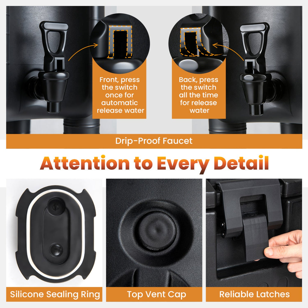 2.6 Gal Insulated Beverage Dispensers Set of 3 with Handles-Black