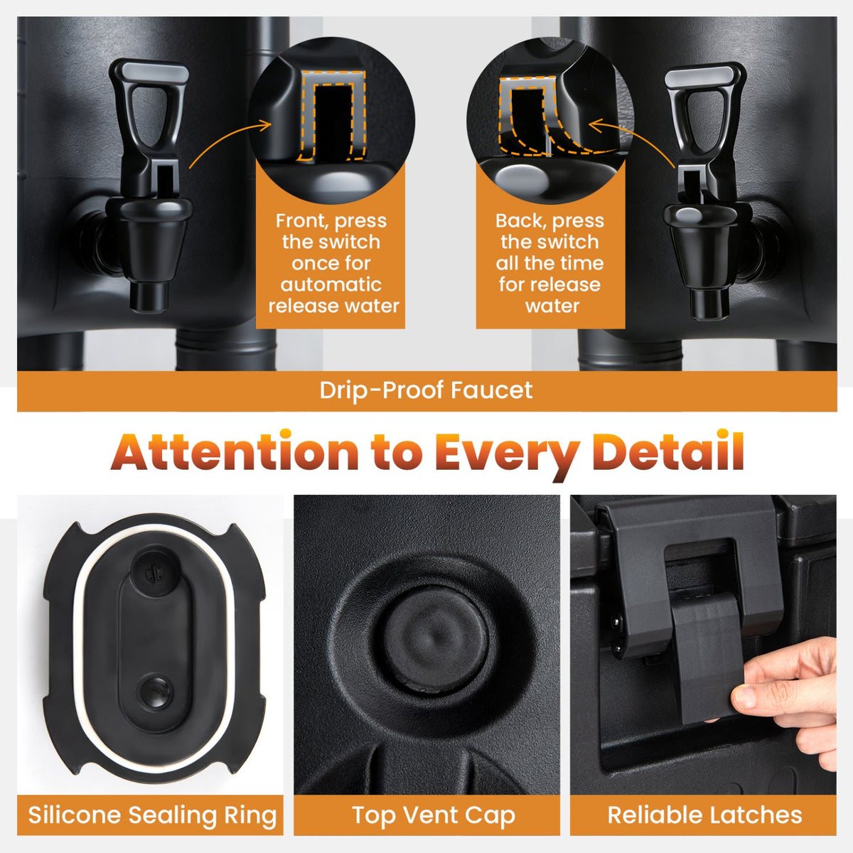2.6 Gal Insulated Beverage Dispensers Set of 3 with Handles-Black