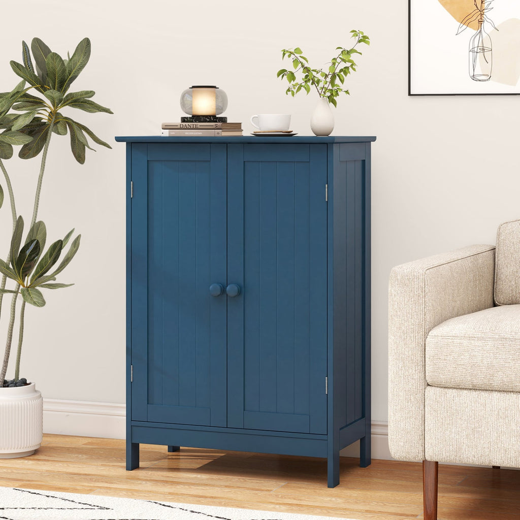 2-Door Freestanding Wooden Bathroom Cabinet with Adjustable Shelf-Green