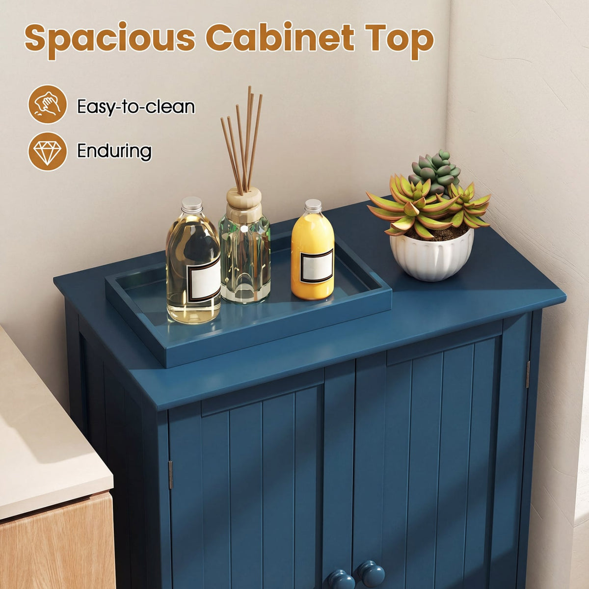 2-Door Freestanding Wooden Bathroom Cabinet with Adjustable Shelf-Green