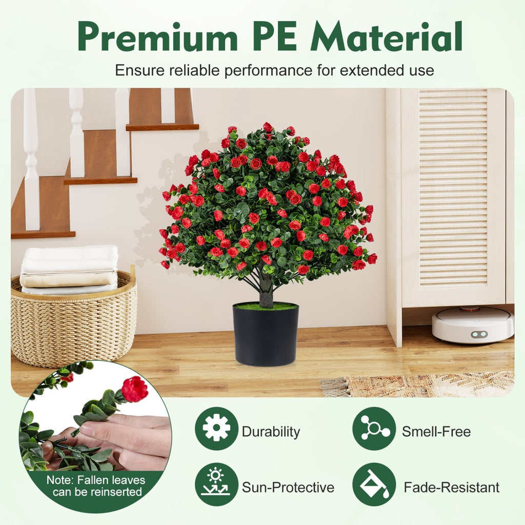 2 Pack Artificial Rose Topiary Ball Trees with PP Cement-Filled Flowerpot for Home