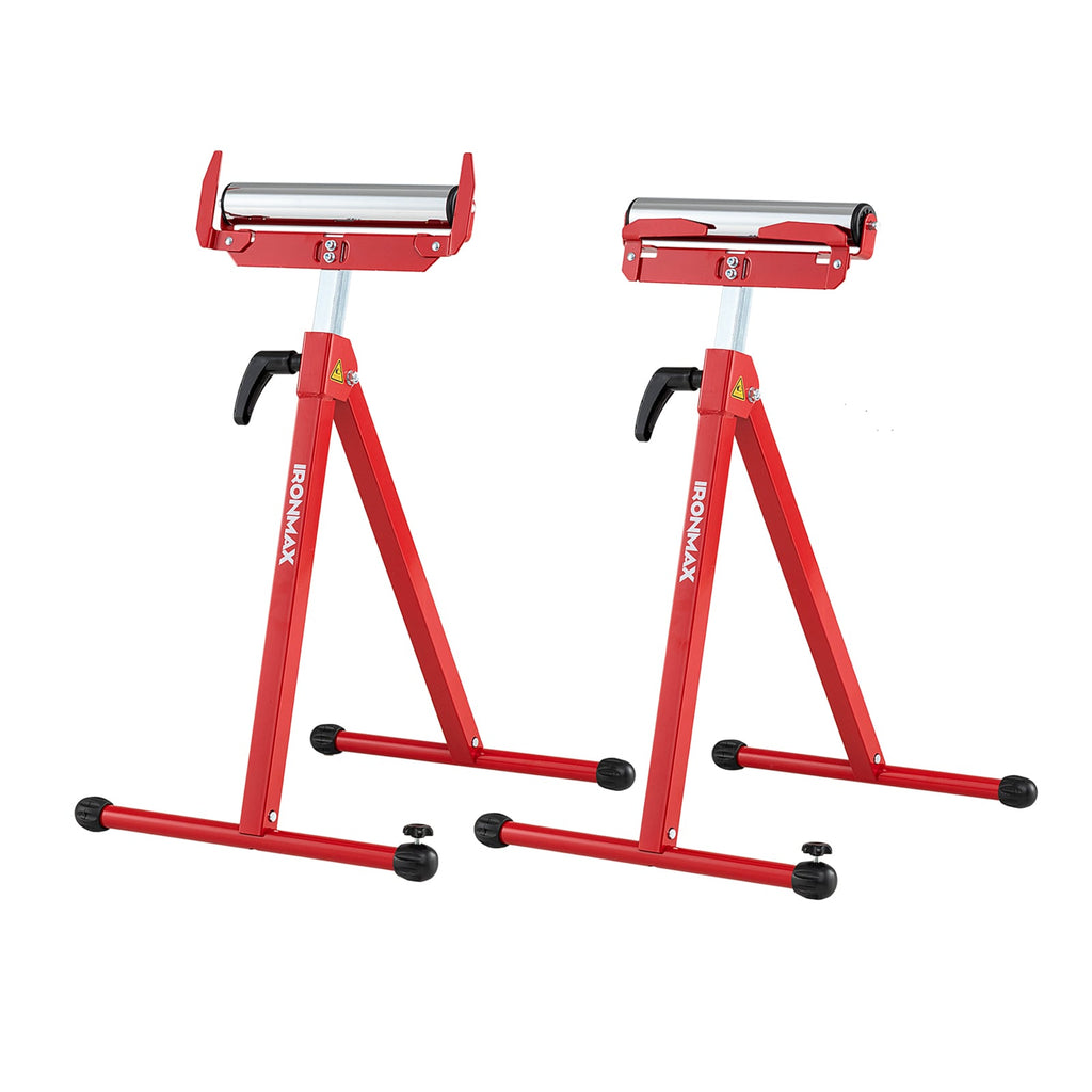 2-Pack Folding Roller Stands Portable Outfeed Supports with Adjustable Height-Red