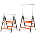 2 Pack Heavy Duty Metal Folding Saw Horses with Adjustable Height-Orange