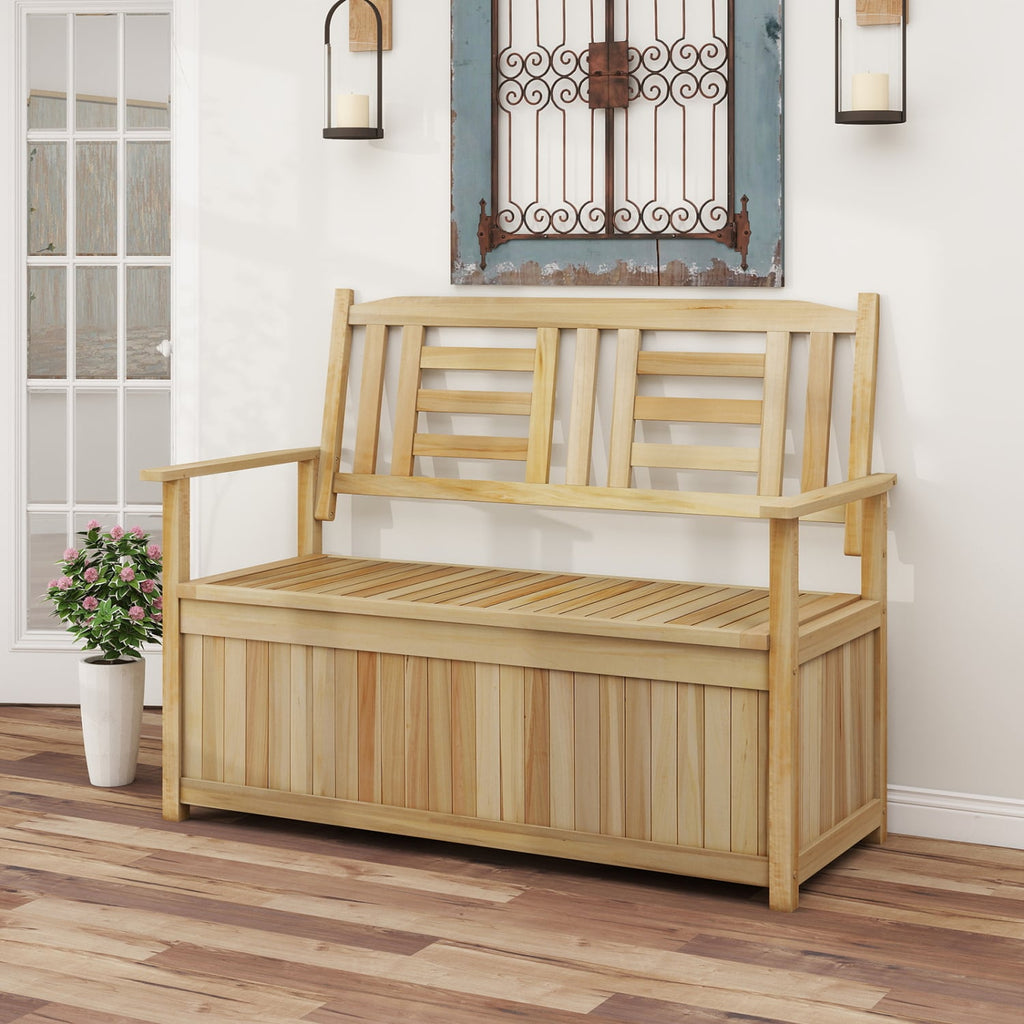 2-Person Garden Bench with 49 Gal Storage Bench and Backrest﻿-Natural