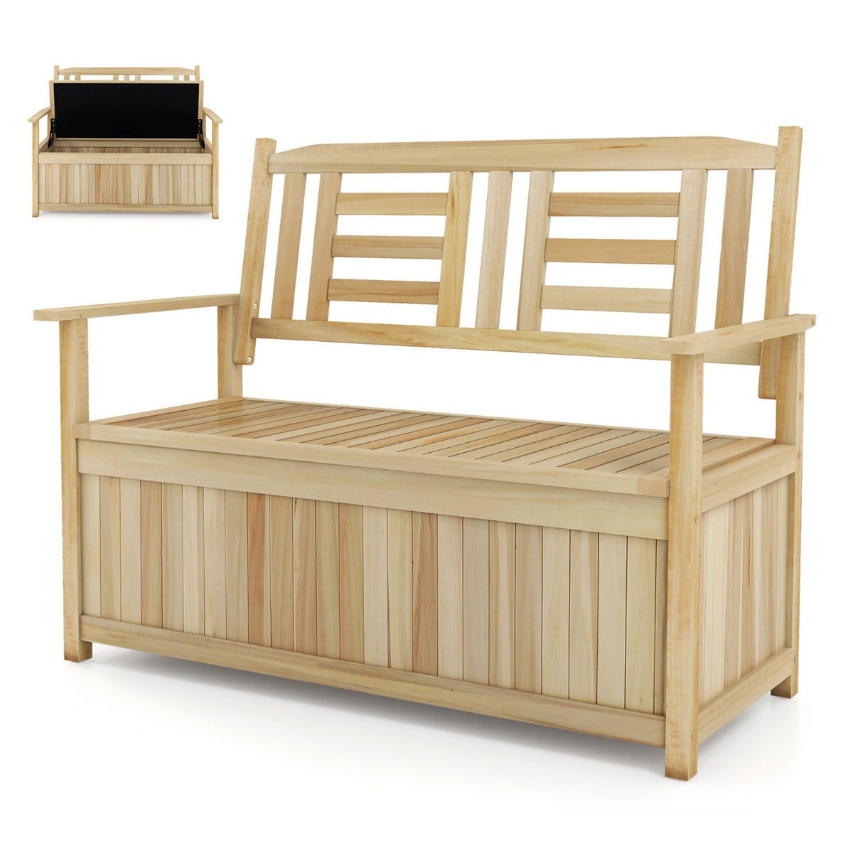 2-Person Garden Bench with 49 Gal Storage Bench and Backrest﻿-Natural