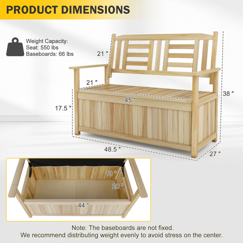 2-Person Garden Bench with 49 Gal Storage Bench and Backrest﻿-Natural