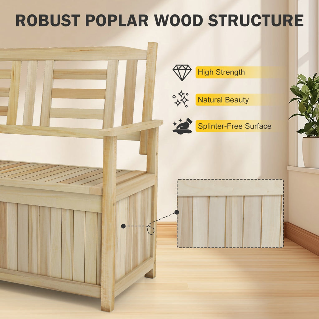 2-Person Garden Bench with 49 Gal Storage Bench and Backrest﻿-Natural