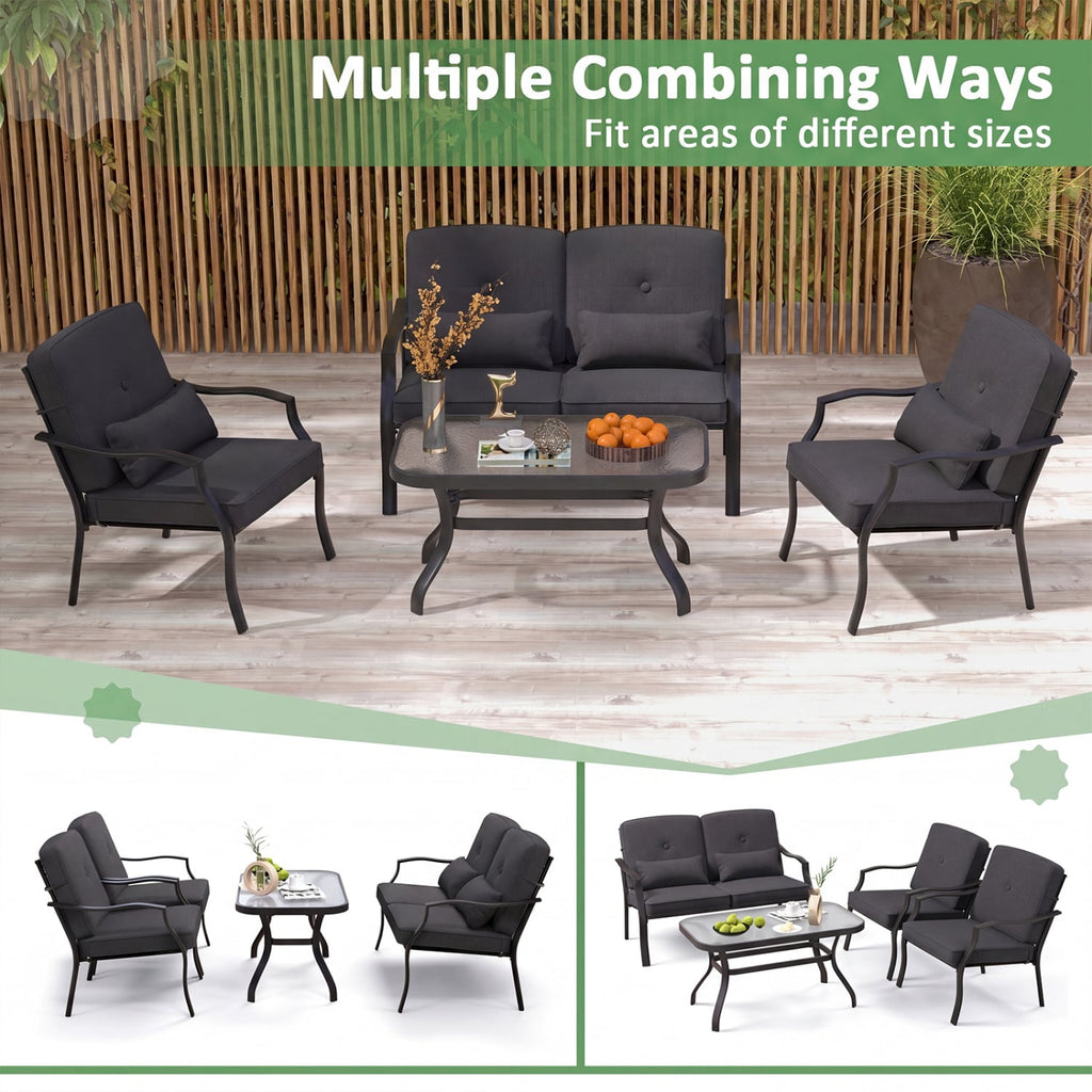 2 Pieces Patio Metal Chairs with Seat and Back Cushions for Yard-Black
