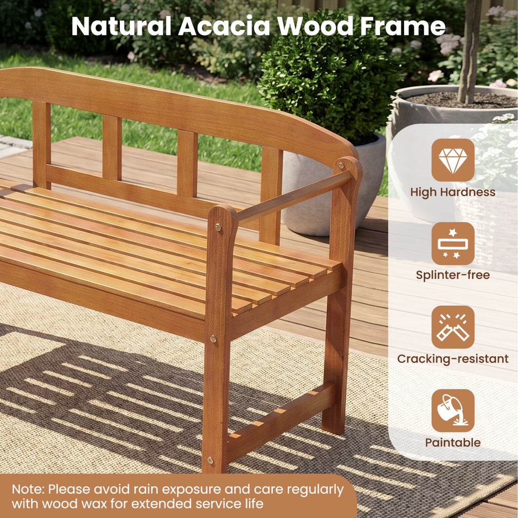 2-Seater Outdoor Acacia Wood Garden Bench with Backrest & Armrests