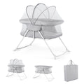 2 in 1 Baby Bassinet with Rocking Motion Foldable Bedside Sleeper with Breathable Mesh-Grey