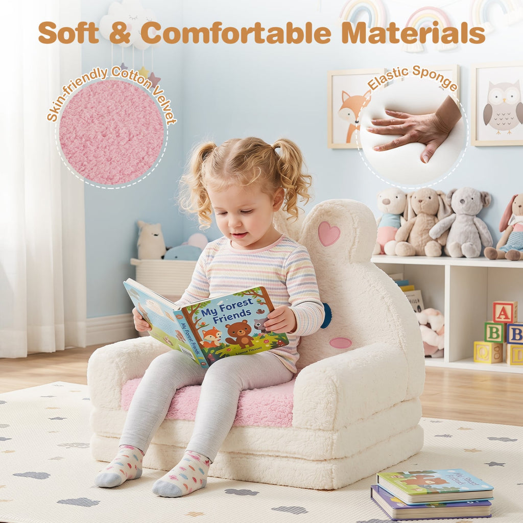 2-in-1 Convertible Kids Sofa to Lounger with Bunny Pattern-Pink