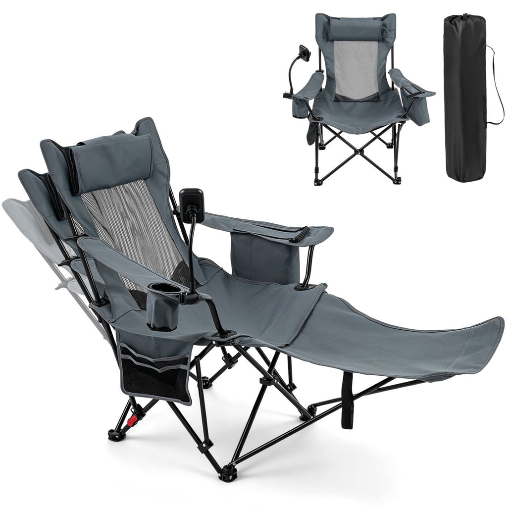 2-in-1 Reclining Camping Chair with 3-Level Adjustable Backrest-Gray