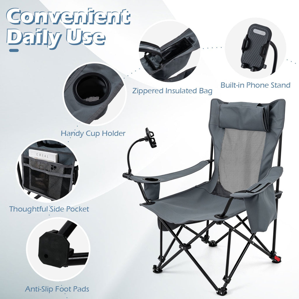 2-in-1 Reclining Camping Chair with 3-Level Adjustable Backrest-Gray