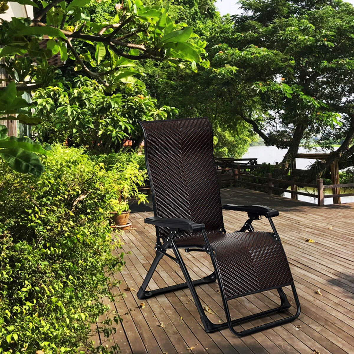 2 Pieces Patio Rattan Zero Gravity Lounge Chair