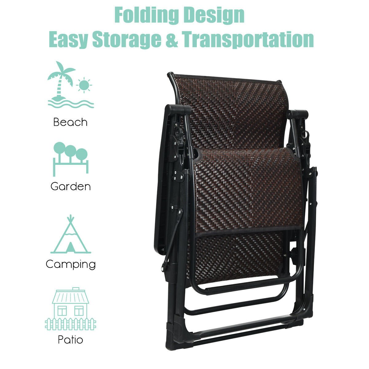 2 Pieces Patio Rattan Zero Gravity Lounge Chair