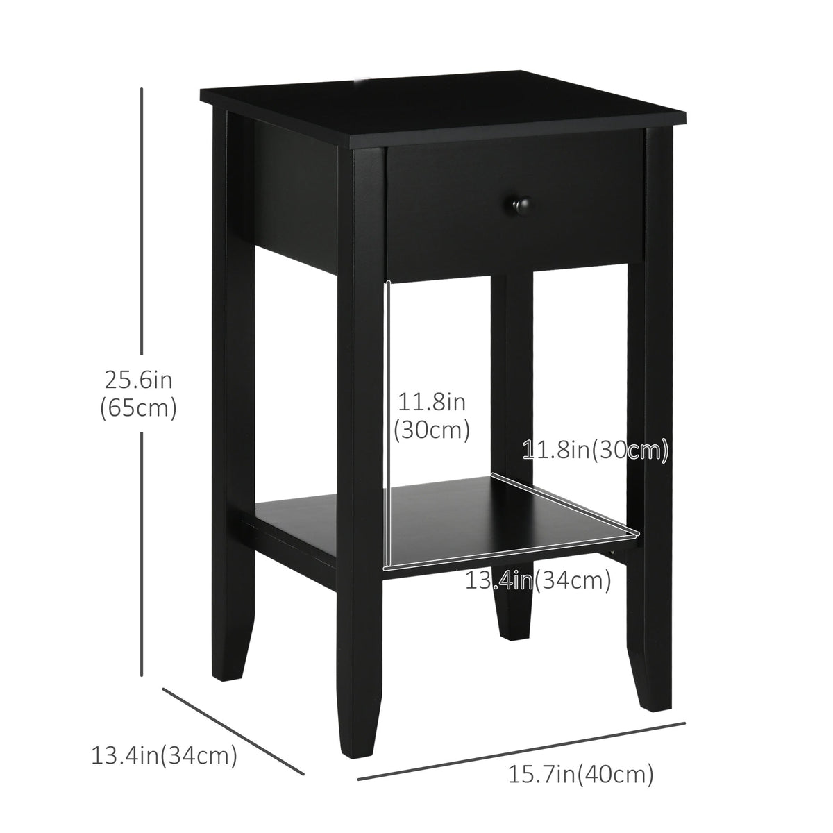 Side Table Set of 2, End Tables with Drawer and Bottom Shelf, 2-tier Nightstand for Bedroom, Living Room, Black