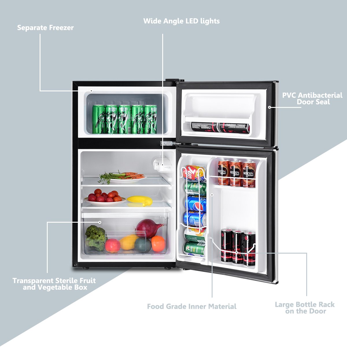 3.2 cu ft. Compact Stainless Steel Refrigerator-Gray