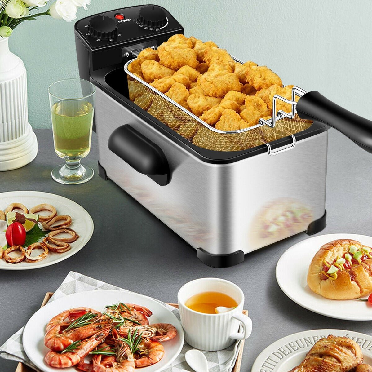3.2 Quart Electric Stainless Steel Deep Fryer with Timer-Silver