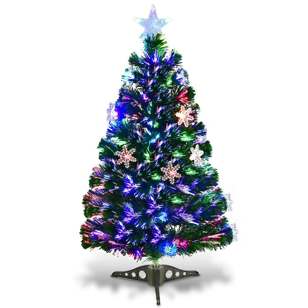 3 FT Fibre Optic Christmas Tree with Lit Snowflakes, LED Star Topper and 7 Colour Lights